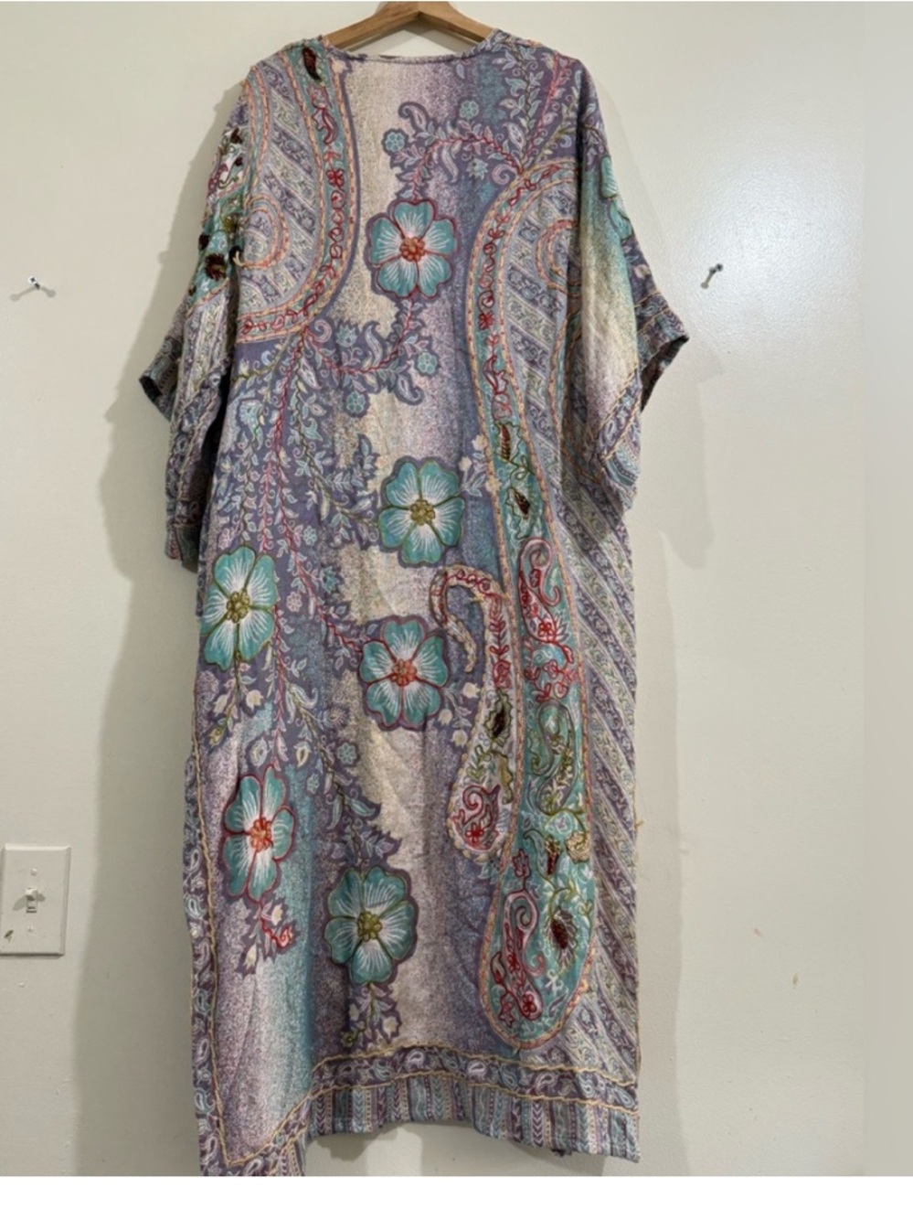 Raj Pastel Floral Patchwork Long Kimono - Pink, Green, Cream - Picture 4 of 6